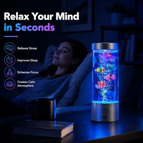 impcenst Jellyfish Lamp with RGB Color Changing LED Lights | Bubble Fish Tank Night Light for Bedroom & Desk thumbnail 4