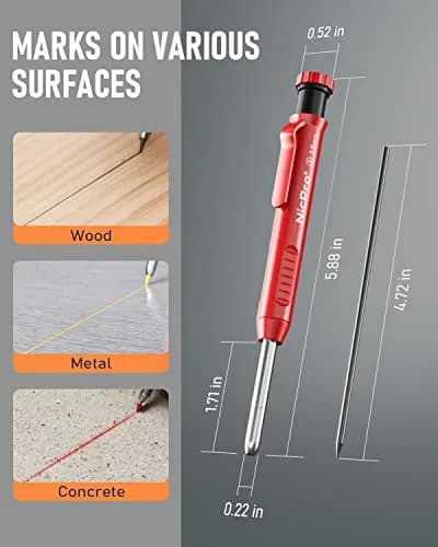 Nicpro Carpenter Pencil Set with Sharpener, 6 Pack, Refills & Storage | Precise Marking for Woodworking thumbnail 4