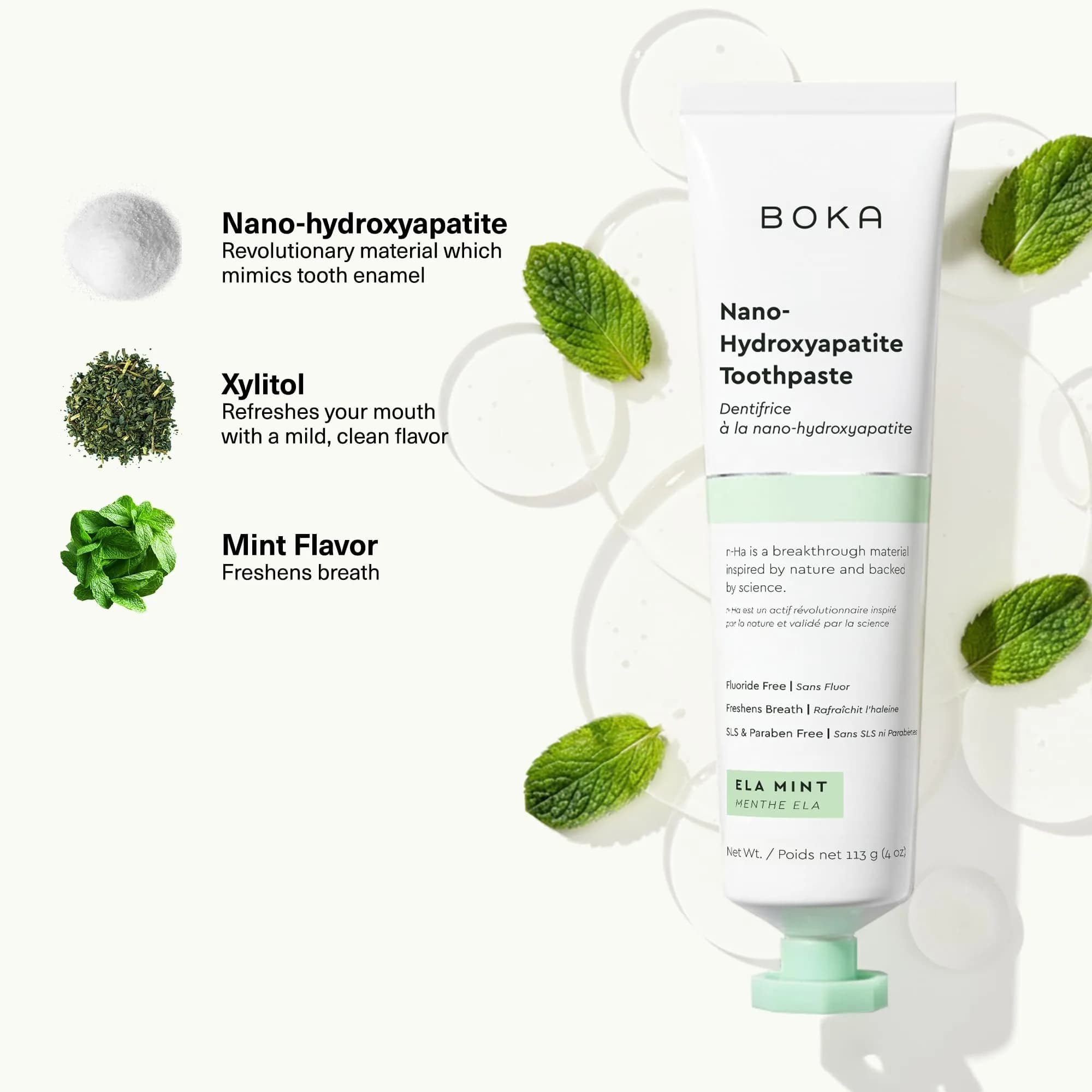 Boka Ela Mint Toothpaste Nano Hydroxyapatite Fluoride Free 73.7ml (2.6 Oz) | Enamel Care for Sensitive Teeth - view 3