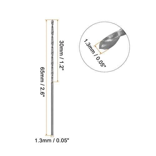 HARFINGTON 10pcs Extra Long Drill Bits 1.3mm | High-Speed Steel, Straight Shank, 65mm Length for Metal & Wood thumbnail 2