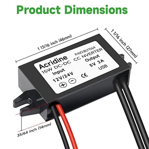 Acridine 12V 24V DC to 5V 3A USB Converter Module (2-Pack) | 96% Efficiency Buck Converter thumbnail 6