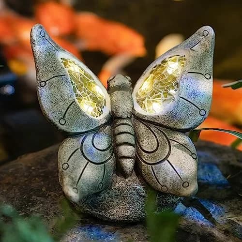 Rezpuao Solar Butterfly Statue 17.0 cm (6.7 inches) | Weatherproof Resin Garden Decor with LED Light — Butterfly