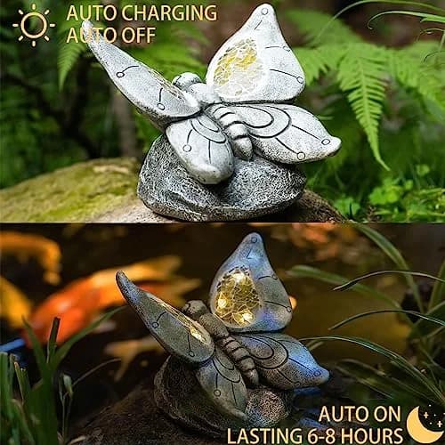 Rezpuao Solar Butterfly Statue 17.0 cm (6.7 inches) | Weatherproof Resin Garden Decor with LED Light thumbnail 4
