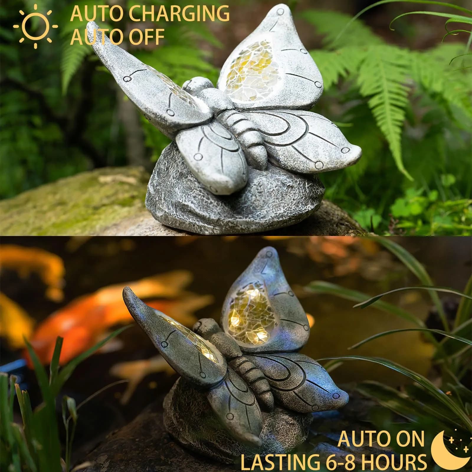 Rezpuao Solar Butterfly Statue 17.0 cm (6.7 inches) | Weatherproof Resin Garden Decor with LED Light - view 4
