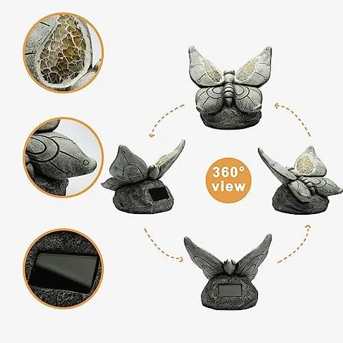Rezpuao Solar Butterfly Statue 17.0 cm (6.7 inches) | Weatherproof Resin Garden Decor with LED Light thumbnail 3