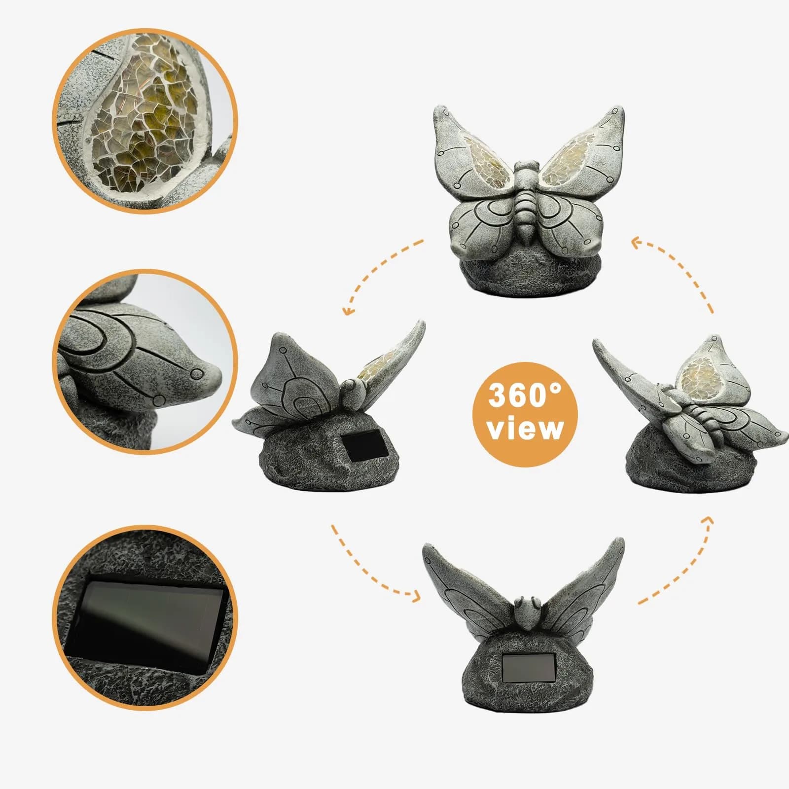 Rezpuao Solar Butterfly Statue 17.0 cm (6.7 inches) | Weatherproof Resin Garden Decor with LED Light - view 3