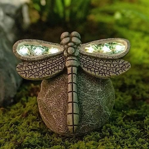 Rezpuao Solar Dragonfly Garden Statue 18 cm (7.36 inches) | Weatherproof Resin Decor for Patio, Lawn, Yard thumbnail 1