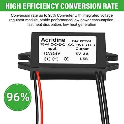 Acridine 12V 24V DC to 5V 3A USB Converter Adapter Buck Module | 15W Output Power thumbnail 5