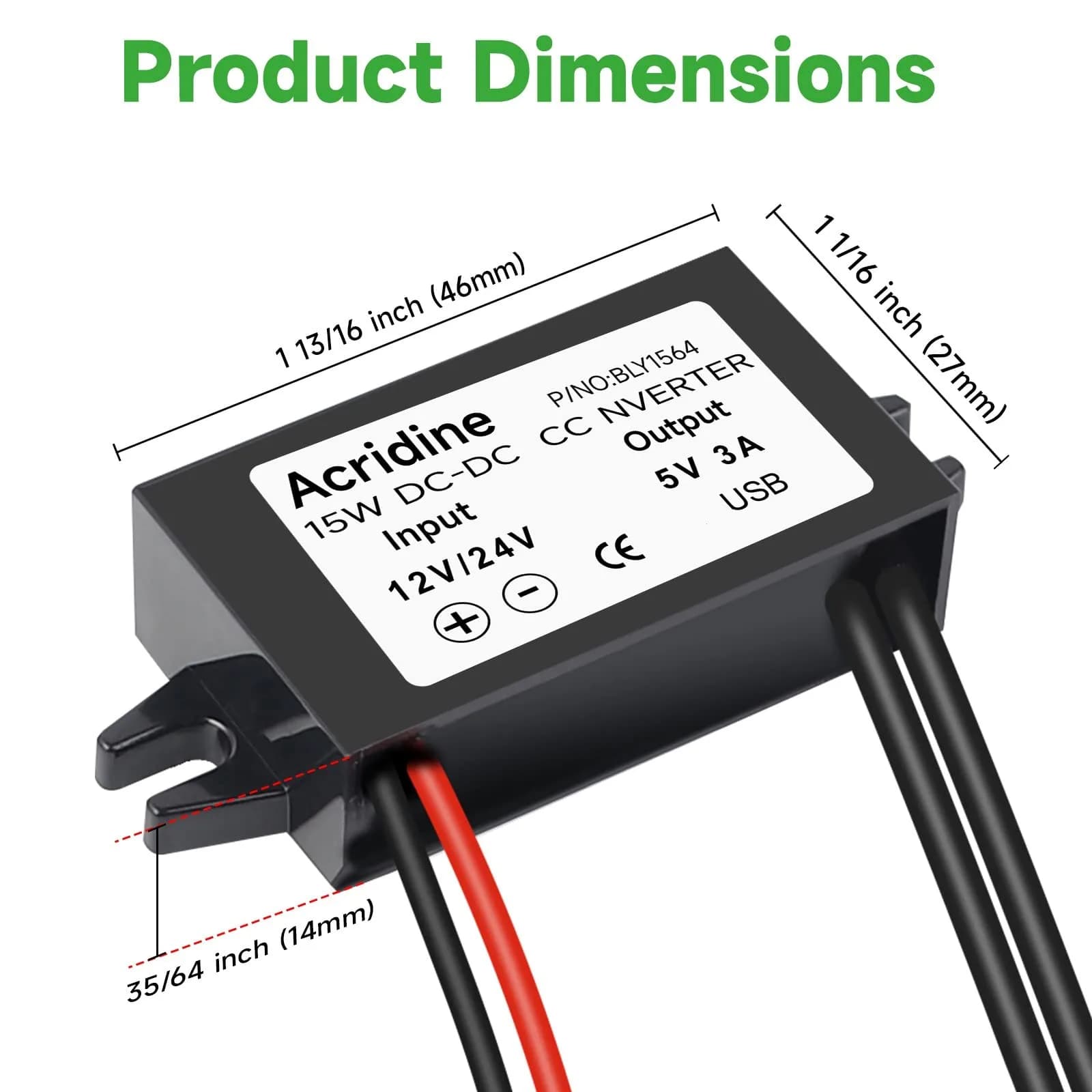 Acridine 12V 24V DC to 5V 3A USB Converter Adapter Buck Module | 15W Output Power - view 6