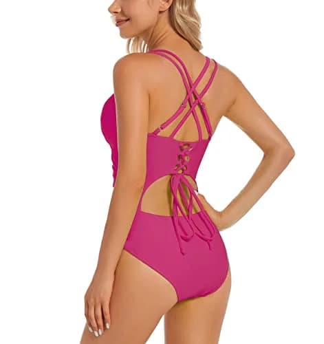 QGF Women One Piece Swimsuit - Tummy Control, Criss Cross Back, Ruched, High Rise | Sexy, Flattering Swimwear thumbnail 2
