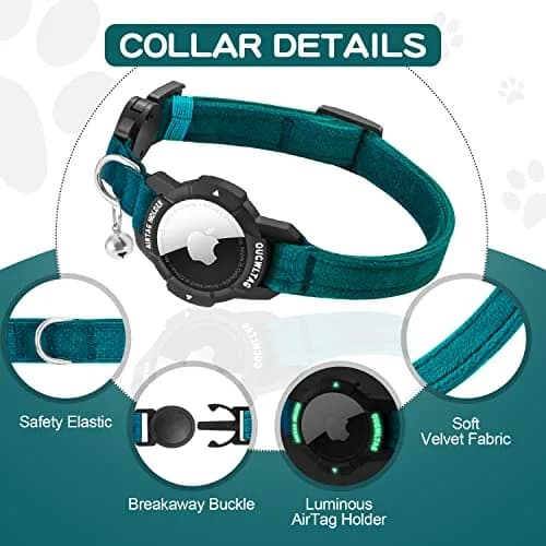 OUCWLTAG Luminous AirTag Cat Collar Breakaway 9-13 Inch | GPS Pet Tracker with Safety Elastic Band thumbnail 2