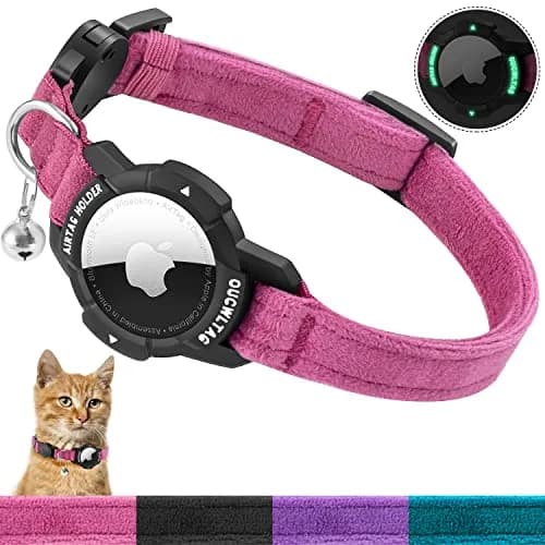 OUCWLTAG Pink Animal Collar with GPS & Luminous AirTag Holder | Breakaway Safety Elastic Band (7-10 Inch) thumbnail 1