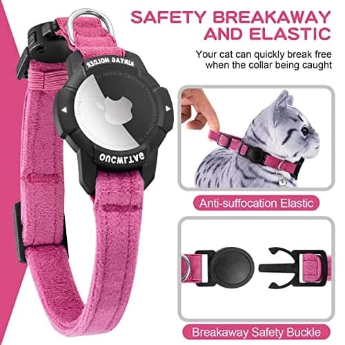 OUCWLTAG Pink Animal Collar with GPS & Luminous AirTag Holder | Breakaway Safety Elastic Band (7-10 Inch) thumbnail 3