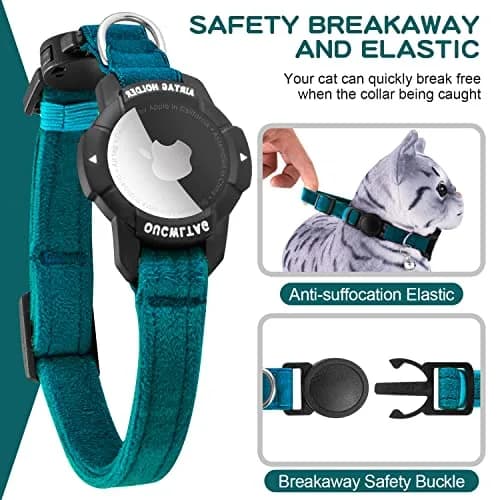 OUCWLTAG Luminous AirTag Cat Collar Breakaway 7-10 Inch | GPS Pet Tracker with Safety Elastic Band thumbnail 3