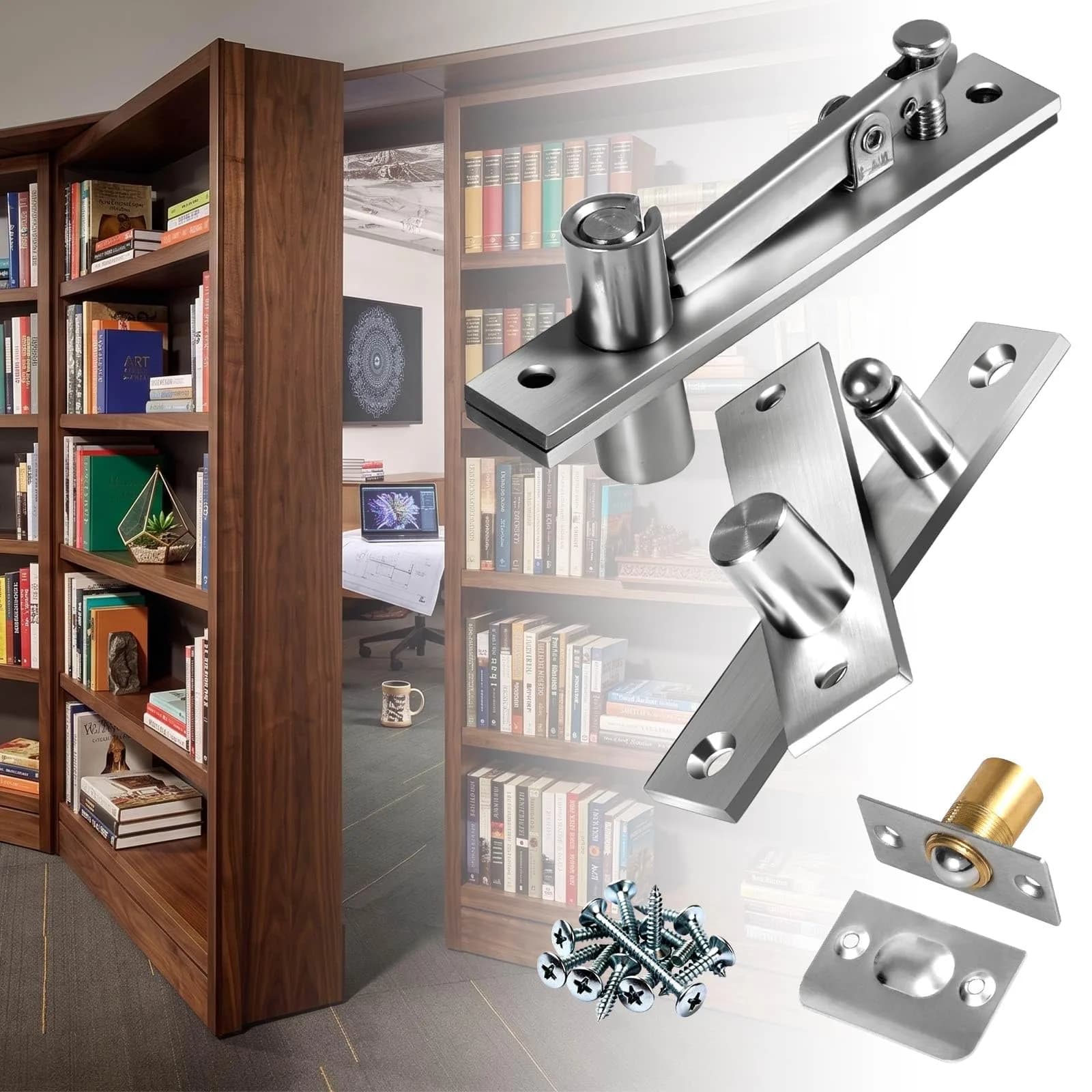 SKMYL Heavy Duty Hidden Door Hinge Pivot Hinge 10.9 cm (4.3 in) 220 lb Capacity | Concealed Door Hardware Kit for Secret Rooms - main product image