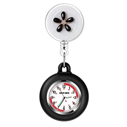 AGEN KGEN 3X Retractable Nurse Watch for Nurses Doctors, Clip-on Hanging Lapel Watch, Silicone Cover, Black thumbnail 1