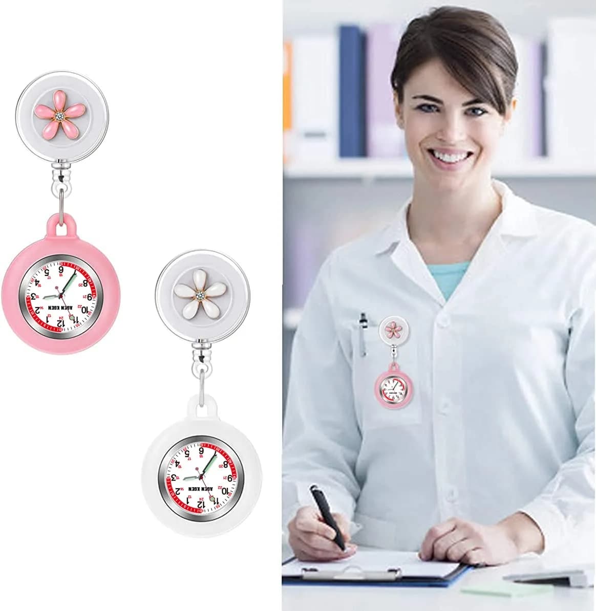 AGEN KGEN Black Nurse Watch - Retractable Clip-On Fob Watch with Easy-Read Analog Dial - view 3