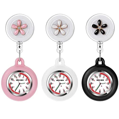 AGEN KGEN 3-Pack Retractable Nurse Watches | Japanese Quartz Movement, 38mm Case, Silicone Cover thumbnail 1