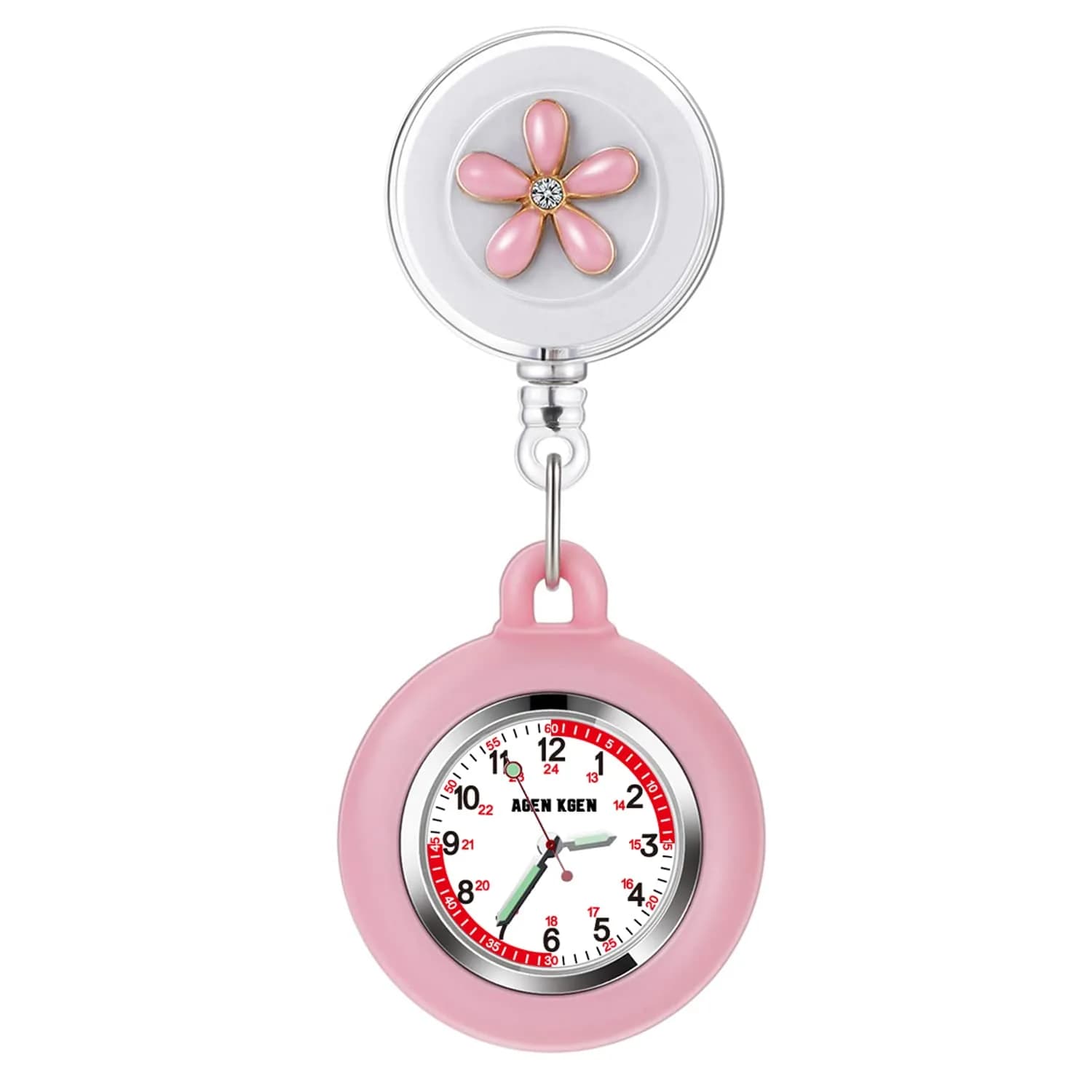 AGEN KGEN Pink Retractable Nurse Watch with White Panda Clip-On Fob - 4cm - main product image
