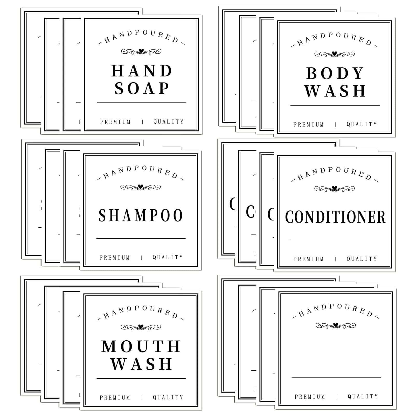 HVSWLY 24PCS Bathroom Labels for Soap Dispenser, Bottle Labels for Hand Soap, Mouthwash, Shampoo, Conditioner, Body Wash | Waterproof & Reusable