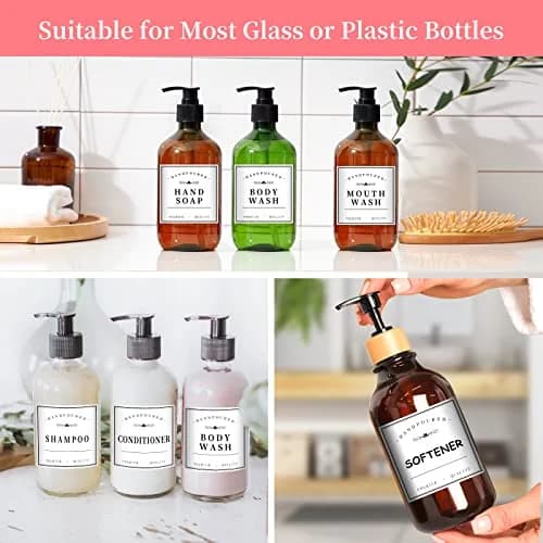 HVSWLY 24PCS Bathroom Labels for Soap Dispenser, Bottle Labels for Hand Soap, Mouthwash, Shampoo, Conditioner, Body Wash | Waterproof & Reusable thumbnail 4