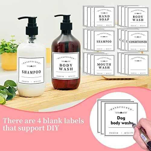 HVSWLY 24PCS Bathroom Labels for Soap Dispenser, Bottle Labels for Hand Soap, Mouthwash, Shampoo, Conditioner, Body Wash | Waterproof & Reusable thumbnail 5