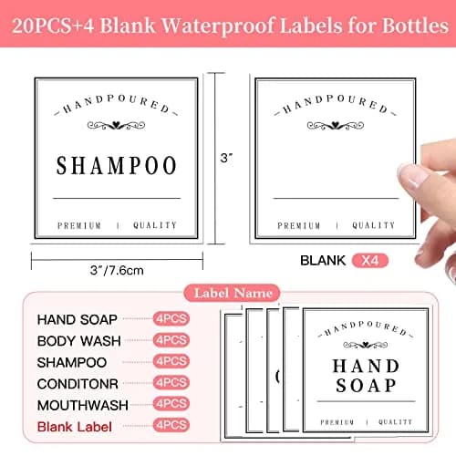 HVSWLY 24PCS Bathroom Labels for Soap Dispenser, Bottle Labels for Hand Soap, Mouthwash, Shampoo, Conditioner, Body Wash | Waterproof & Reusable thumbnail 2