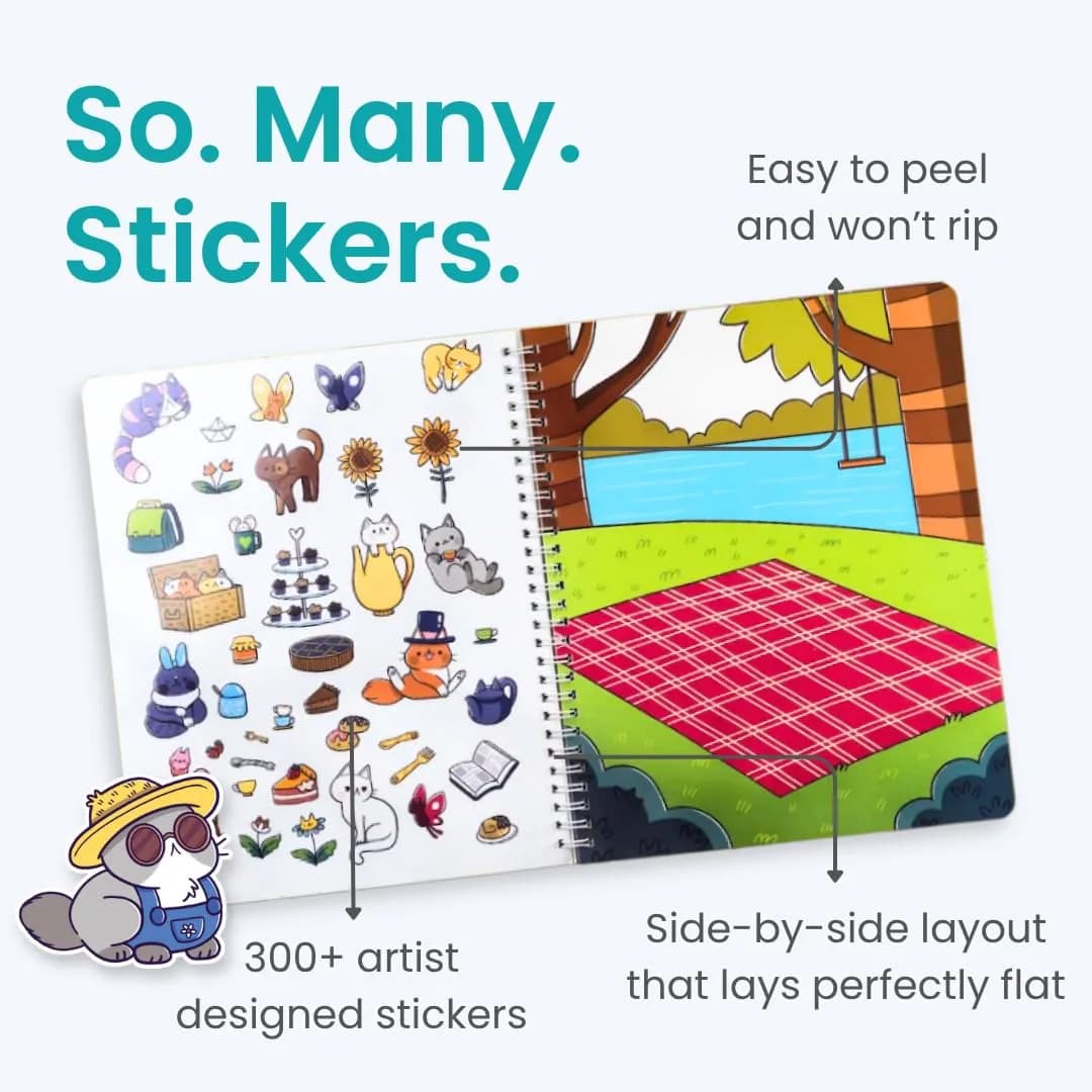 CUPKIN Land of Cats Sticker Book | Toddler Road Trip Coloring and Sticker Book for Ages 2-8 Years thumbnail 6