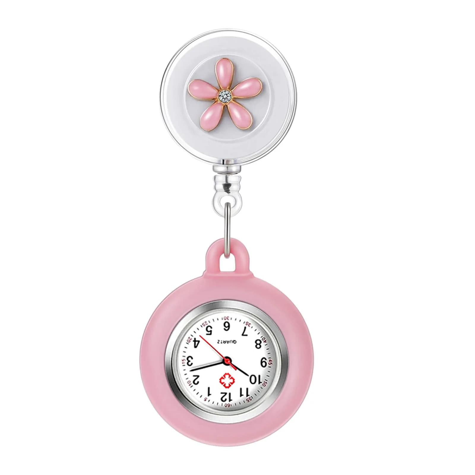 AGEN KGEN Pink 2 Nurse Watch with White Panda & Pink Flowers, Retractable Fob, Easy-Read Analog Dial - main product image