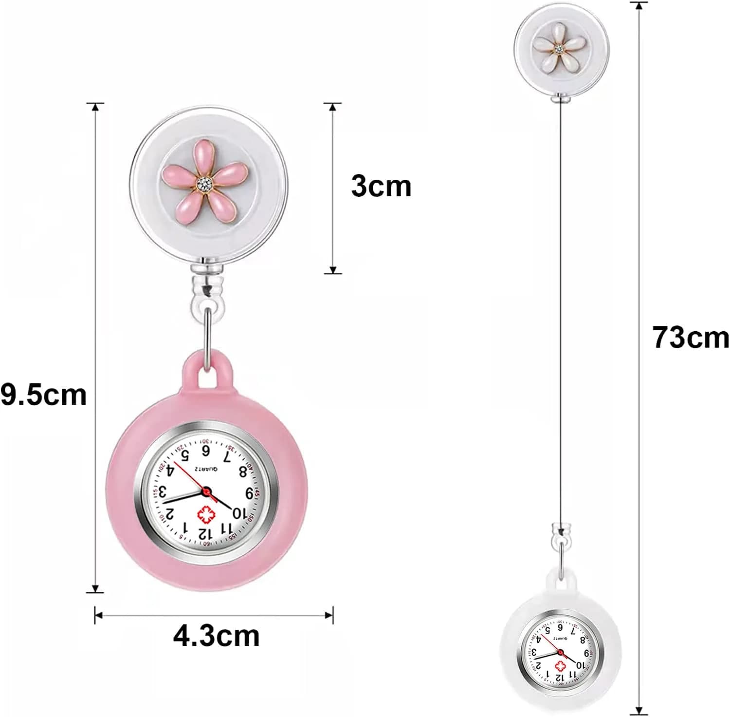 AGEN KGEN Pink 2 Nurse Watch with White Panda & Pink Flowers, Retractable Fob, Easy-Read Analog Dial - view 2