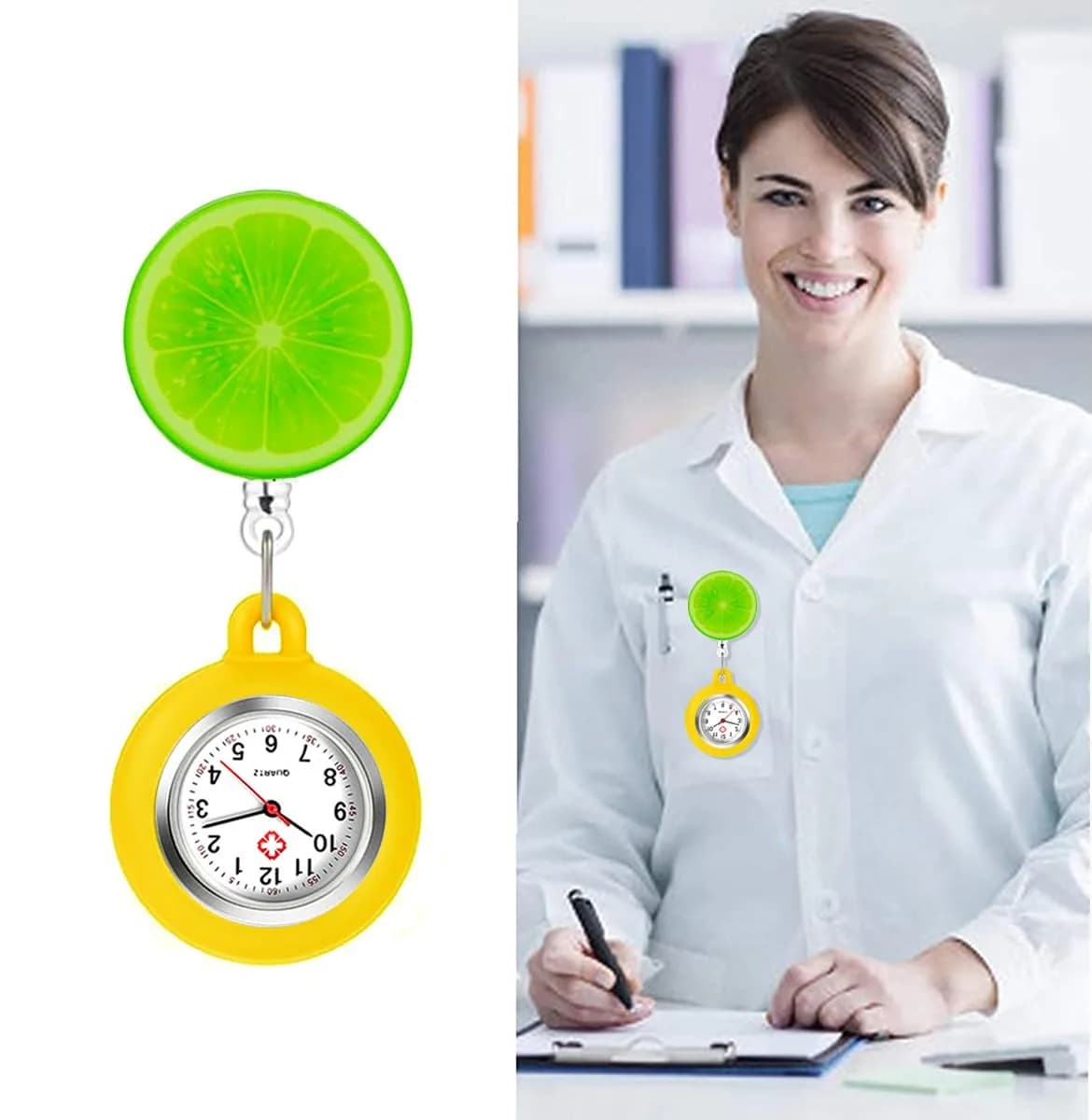 AGEN KGEN Yellow 2 Nurse Watch - Clip-On Retractable Fob Watch with Easy-Read Dial - view 3