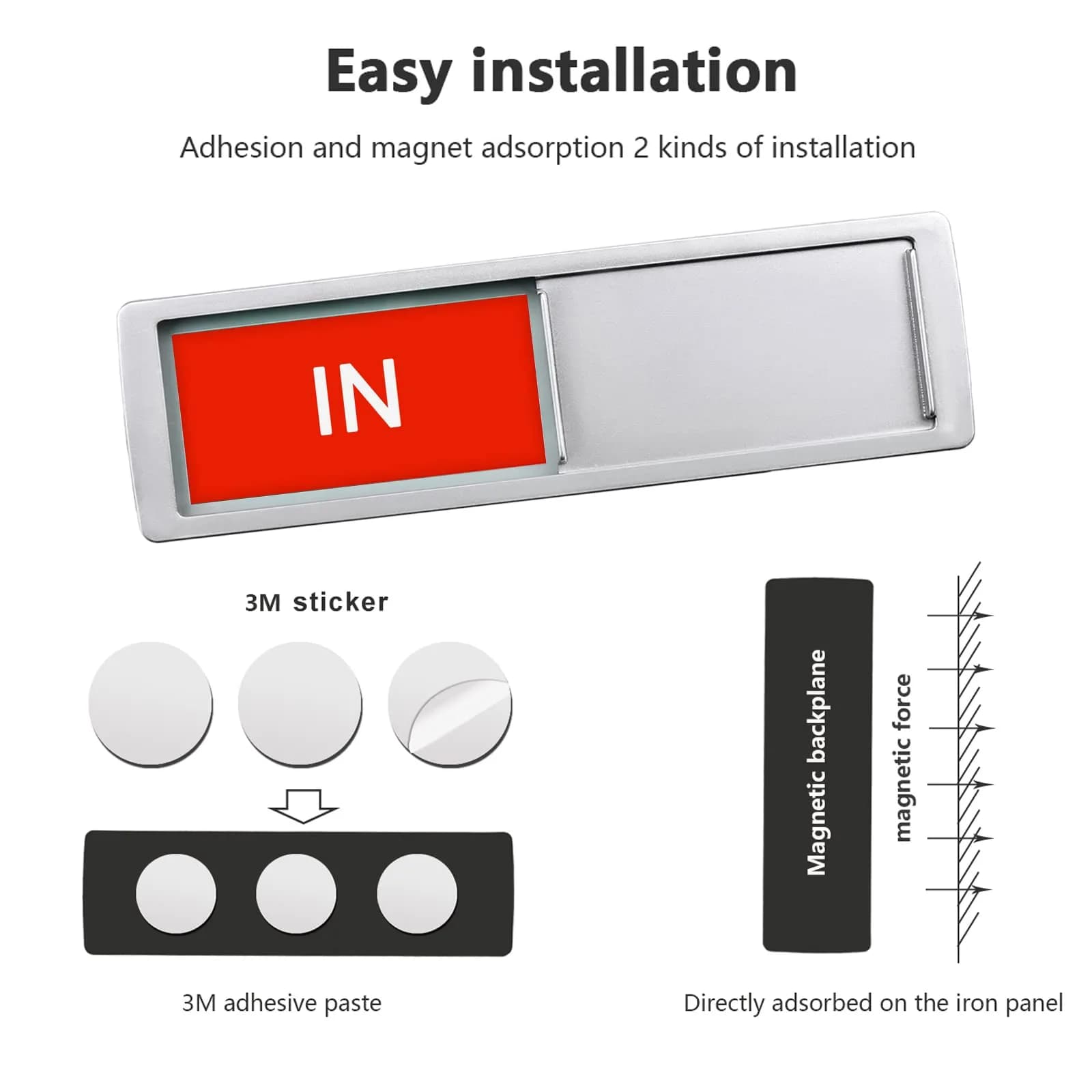 LoYinLo "In or Out" Slider Sign, Silver Finish, 18cm x 5cm - Clear Privacy Indicator - view 2