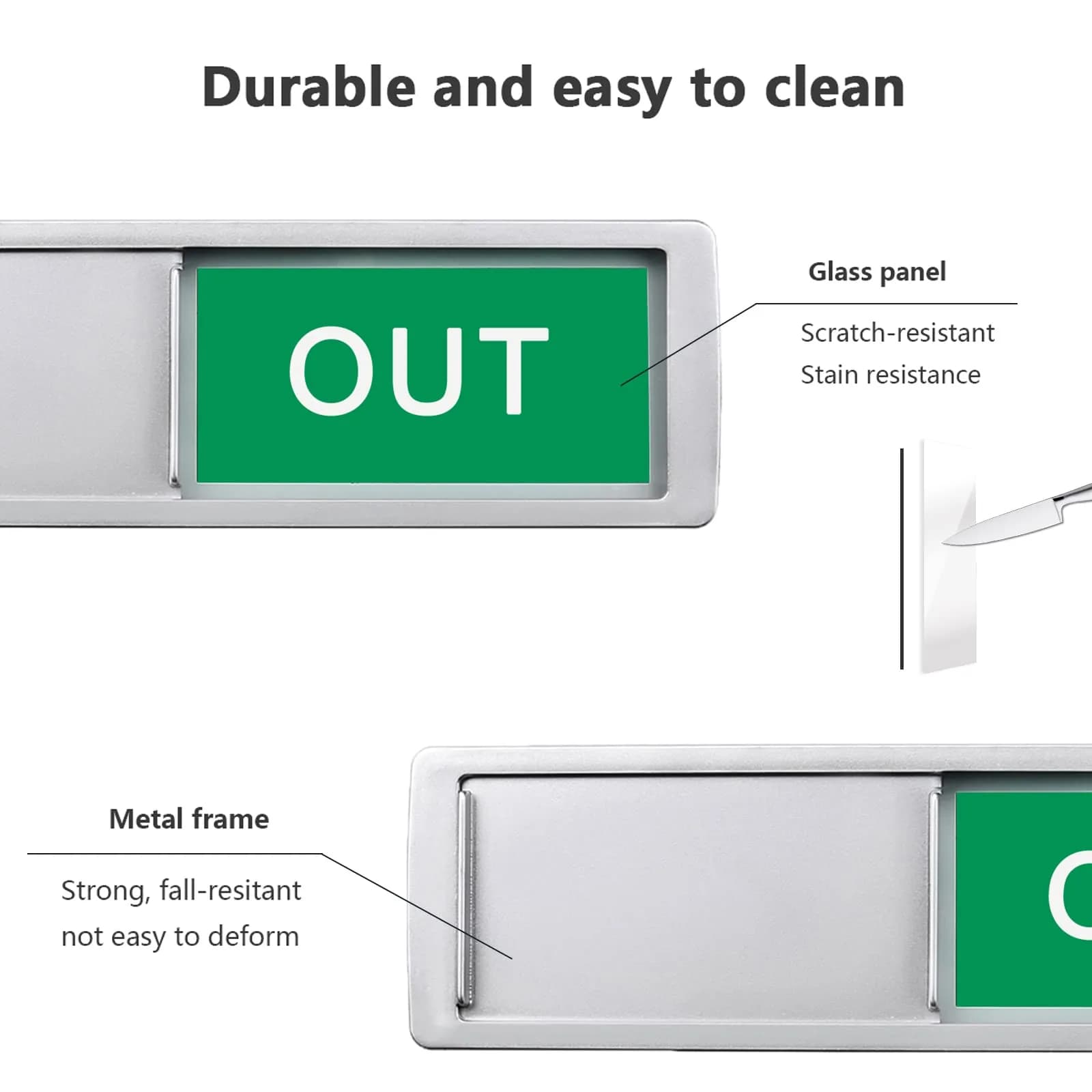 LoYinLo "In or Out" Slider Sign, Silver Finish, 18cm x 5cm - Clear Privacy Indicator - view 3