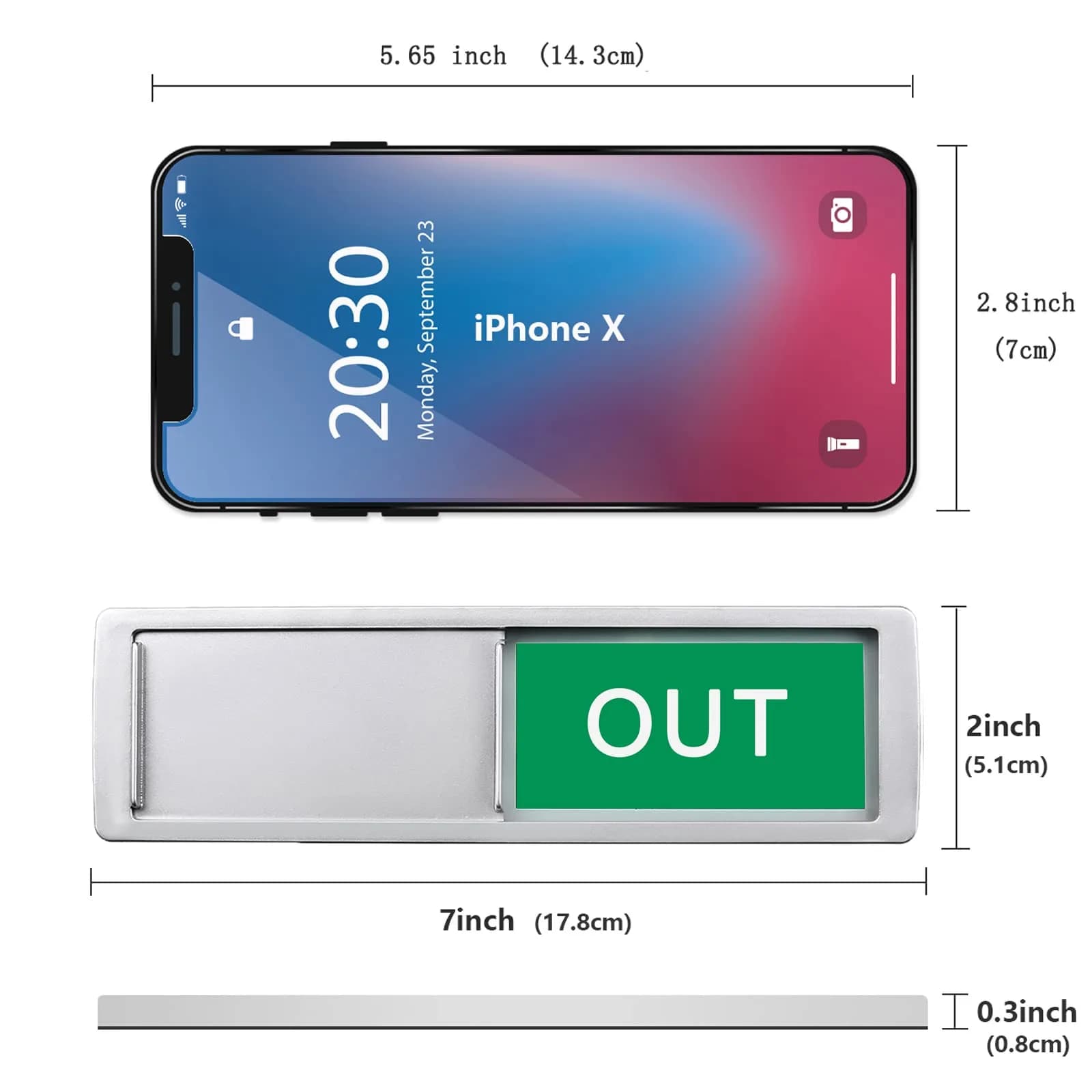 LoYinLo "In or Out" Slider Sign, Silver Finish, 18cm x 5cm - Clear Privacy Indicator - view 4