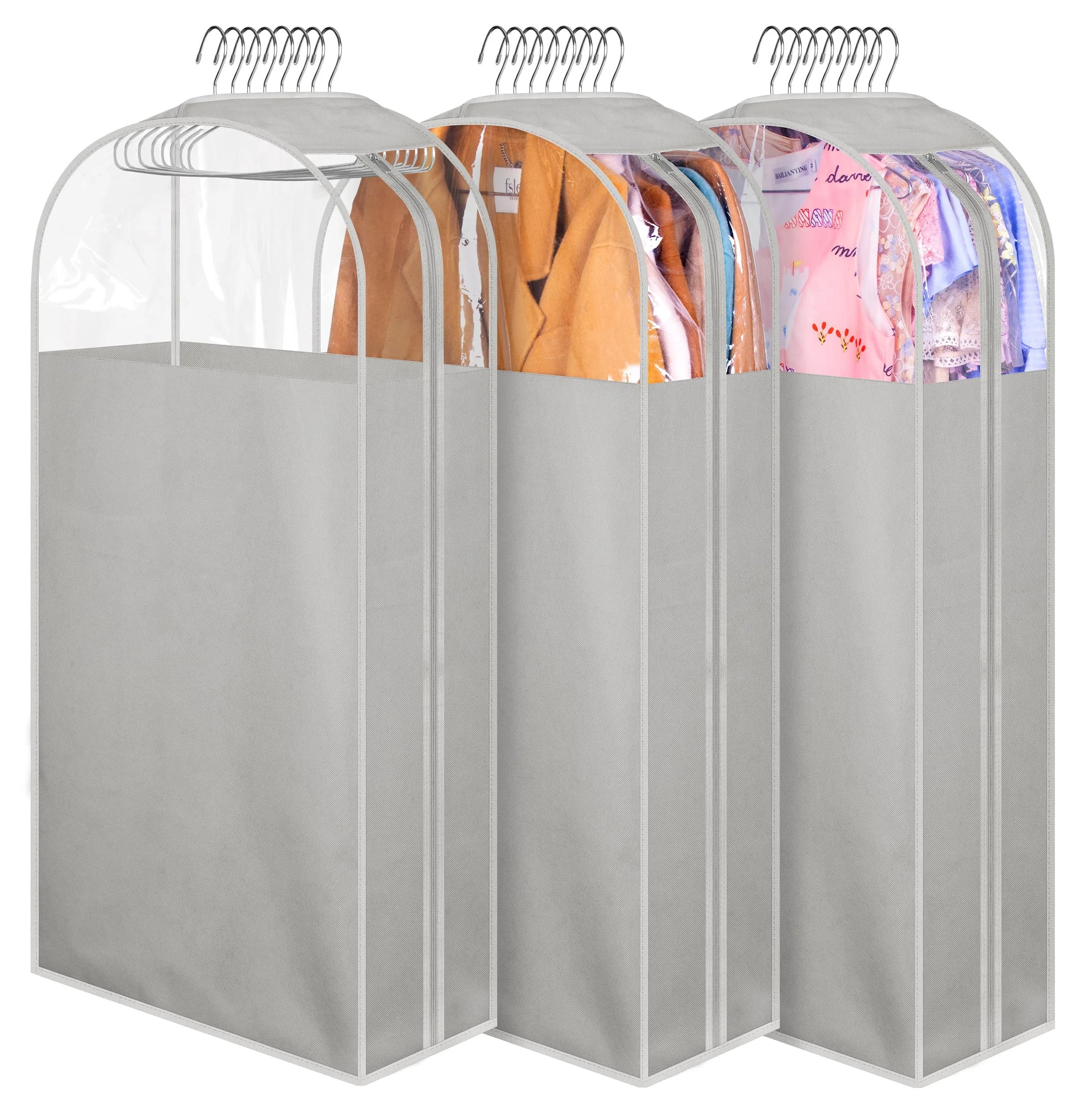 MISSLO Garment Bags 40" | Clear Suit Storage for Closet, 3 Pack, Grey — Grey