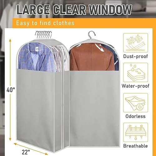 MISSLO Garment Bags 40" | Clear Suit Storage for Closet, 3 Pack, Grey thumbnail 5