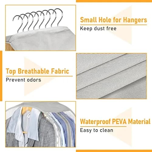 MISSLO Garment Bags 40" | Clear Suit Storage for Closet, 3 Pack, Grey thumbnail 6