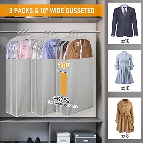 MISSLO Garment Bags 40" | Clear Suit Storage for Closet, 3 Pack, Grey thumbnail 2