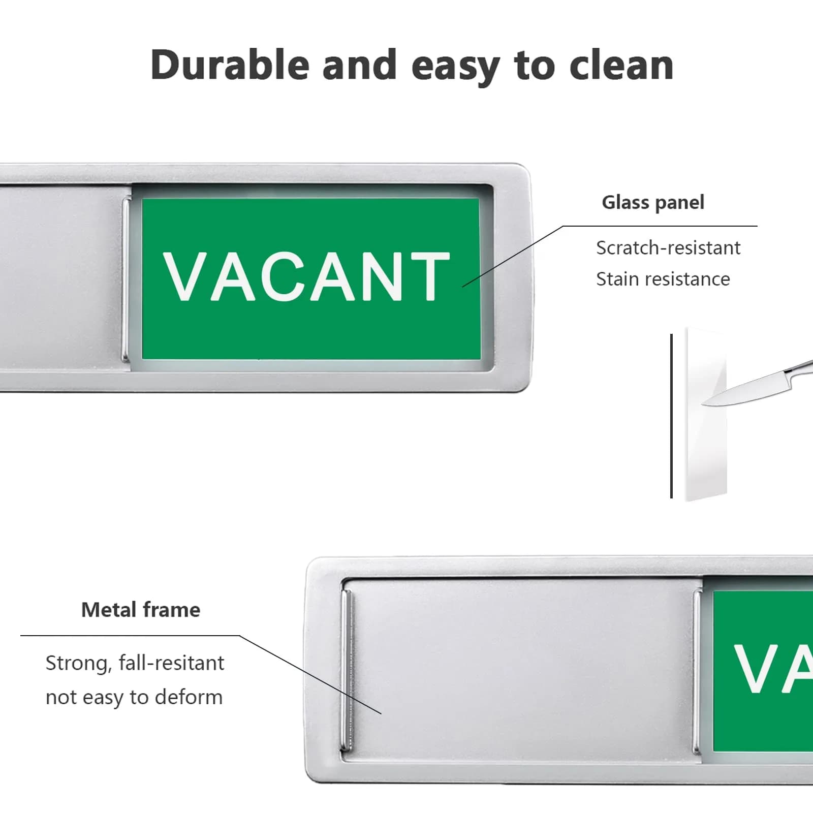 LoYinLo "Vacant Meeting in Progress" Silver Slider Sign 18cm x 5cm - Privacy Indicator - view 3