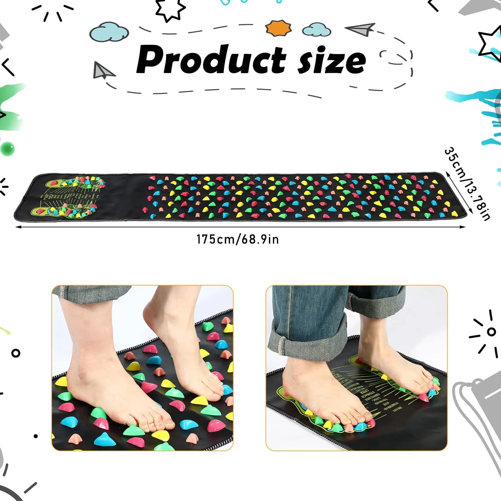 BBTO Reflexology Foot Massage Mat with Acupressure Stones 175 cm (68.9") | Promotes Foot Health & Fatigue Relief - view 2