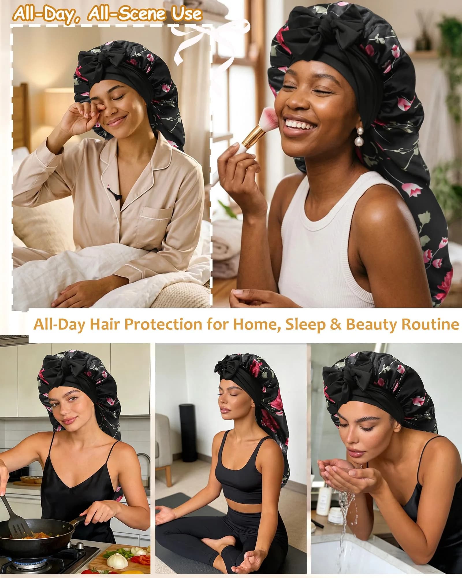 AWAYTR Long Satin Bonnet for Braids | Double Layer Sleep Cap for Long Hair, 68cm (27in) thumbnail 5