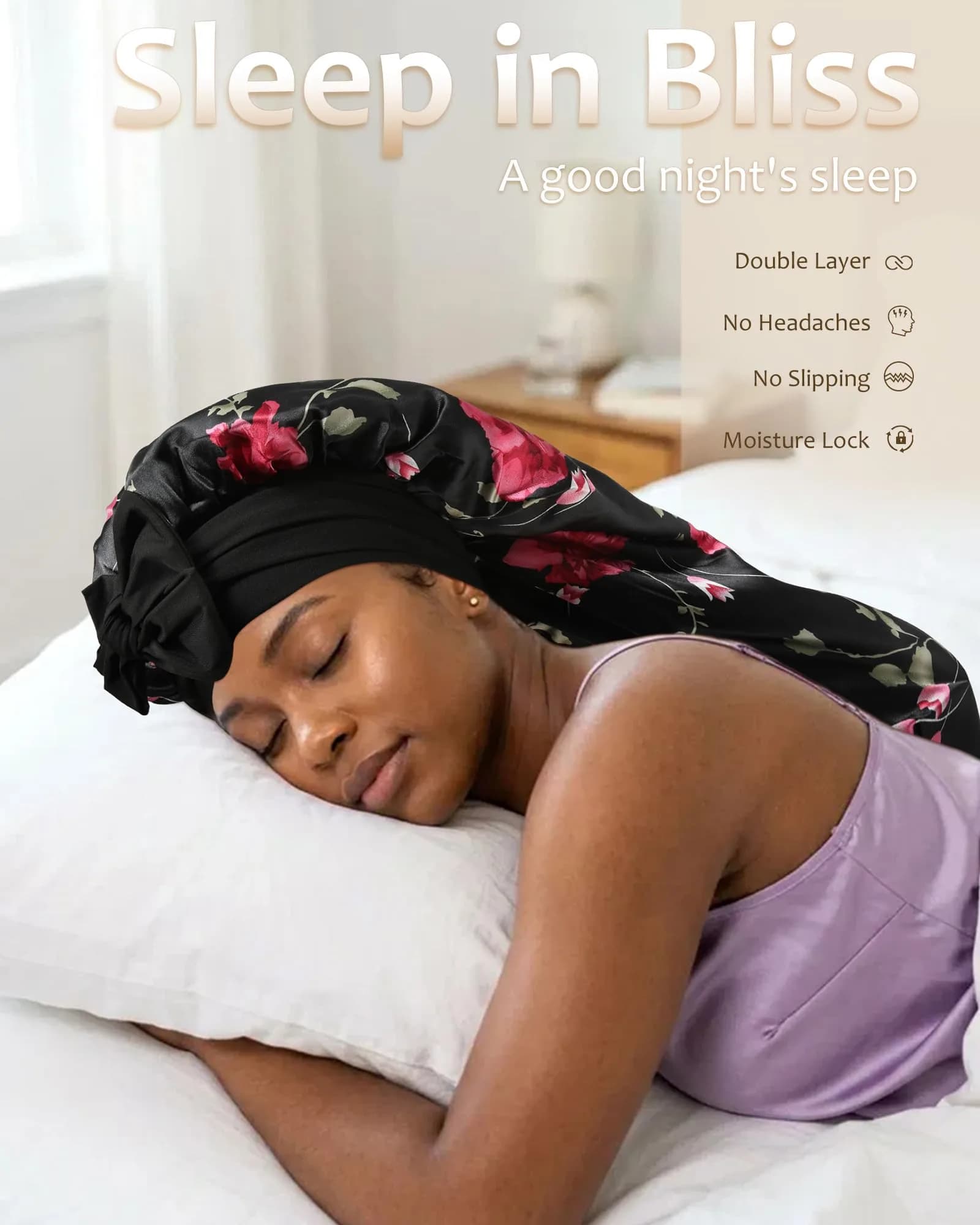 AWAYTR Long Satin Bonnet for Braids | Double Layer Sleep Cap for Long Hair, 68cm (27in) thumbnail 6