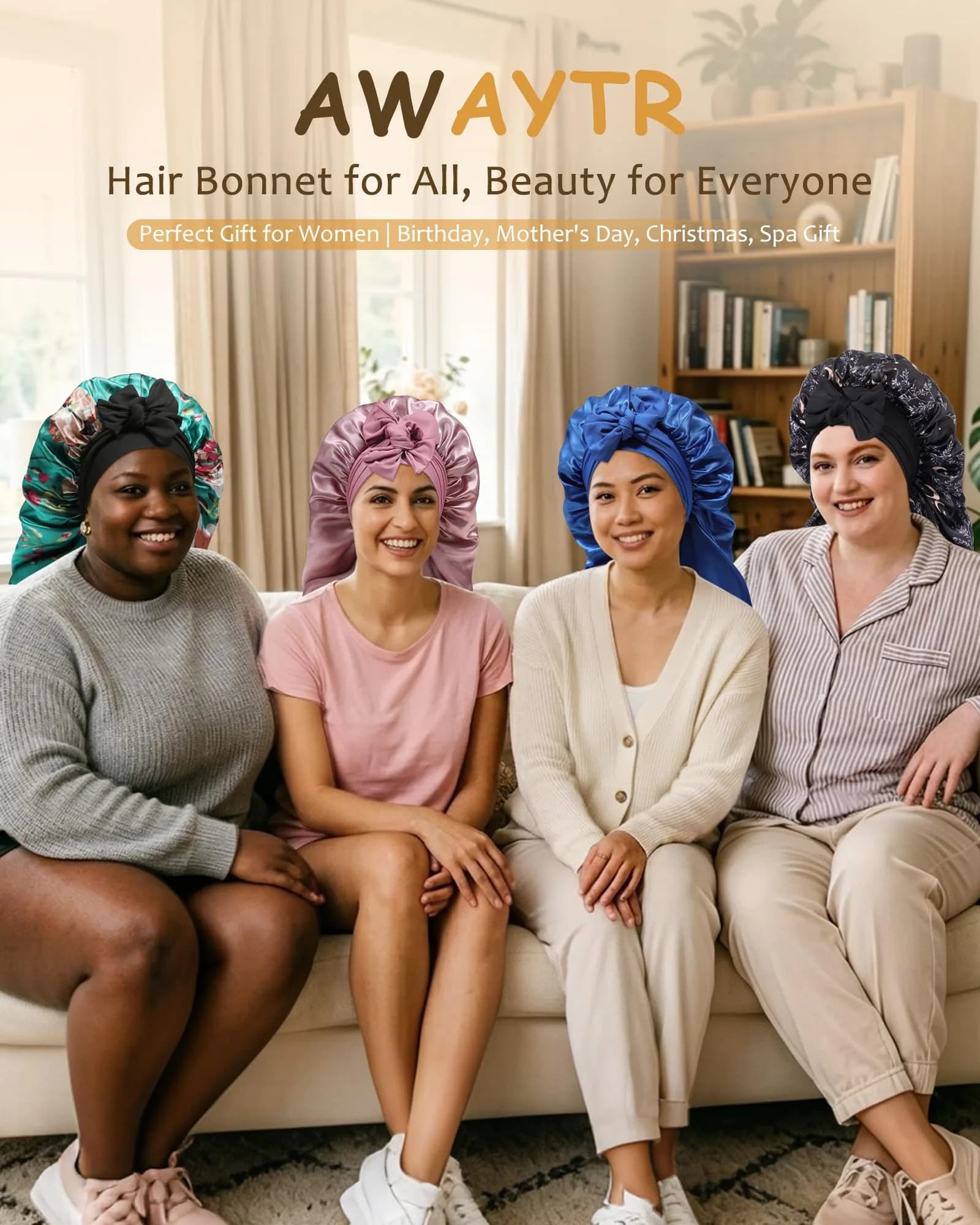 AWAYTR Long Satin Bonnet for Braids | Double Layer Sleep Cap for Long Hair, 68cm (27in) thumbnail 7