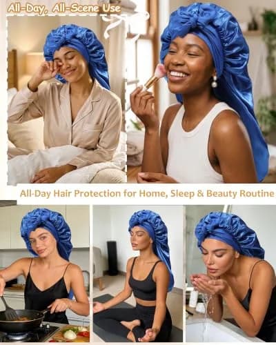 AWAYTR Long Satin Bonnet for Braids - Double Layer Hair Bonnet for Sleeping | Elastic Wide Band, Moisture Lock, Long & Breathable thumbnail 5