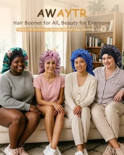 AWAYTR Long Satin Bonnet for Braids - Double Layer Hair Bonnet for Sleeping | Elastic Wide Band, Moisture Lock, Long & Breathable thumbnail 7