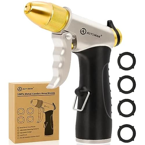 AUTOMAN Metal Hose Nozzle 3/4 inches | Heavy Duty Garden Water Sprayer with 4 Patterns thumbnail 1
