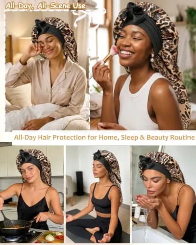 AWAYTR Long Satin Bonnet for Braids | Double Layer Sleep Cap for Long Hair, 68cm (27in), Elastic Wide Band, Breathable Polyester thumbnail 5