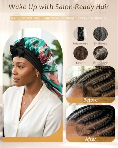 AWAYTR Long Satin Bonnet for Braids | Double Layer Sleep Cap for Long Hair, 68cm (27in) thumbnail 4