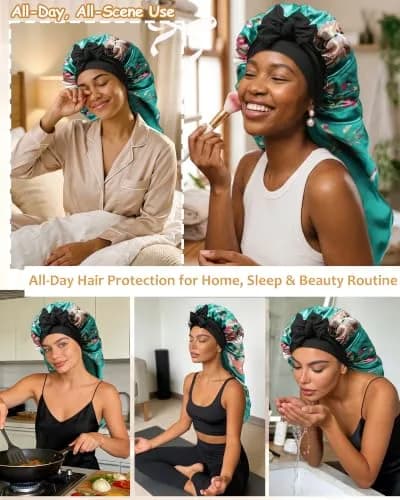 AWAYTR Long Satin Bonnet for Braids | Double Layer Sleep Cap for Long Hair, 68cm (27in) thumbnail 5