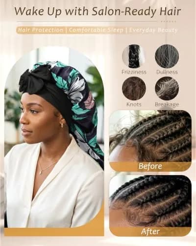 AWAYTR Long Satin Bonnet for Braids - Double Layer Hair Bonnet with Straps, 27in (68cm) | Stays On All Night thumbnail 4